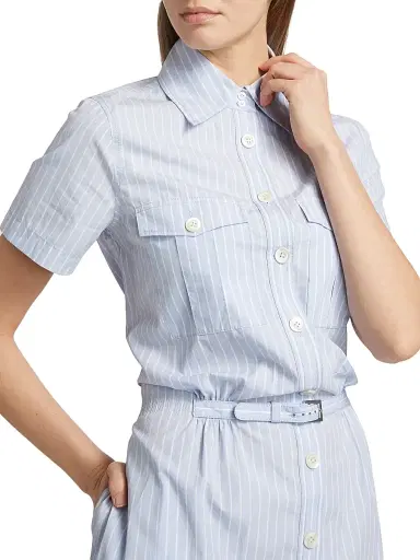 FRAME Women's The Striped Safari Dress - Oxford Blue Multi | Thumbnail 6