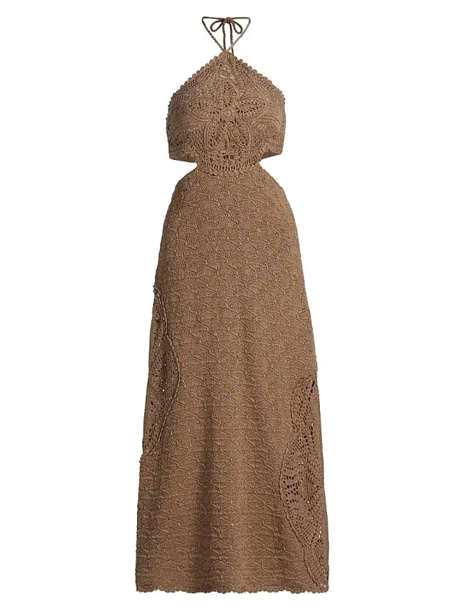 AMUR Women's Clara Crochet Halter Midi-Dress - Sand Dune