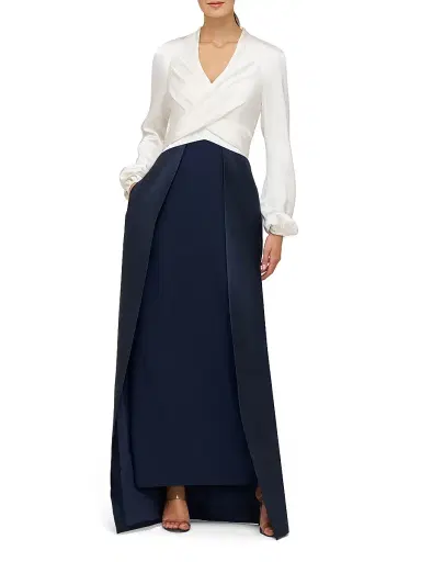 Kay Unger Women's Bianca Faux-Wrap Walk-Thru Gown - Midnight | Thumbnail 2