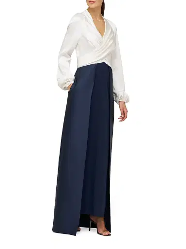 Kay Unger Women's Bianca Faux-Wrap Walk-Thru Gown - Midnight | Thumbnail 3