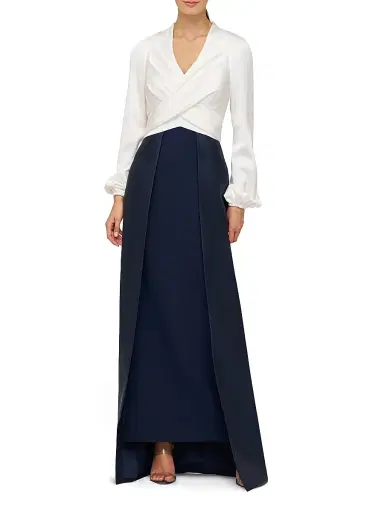 Kay Unger Women's Bianca Faux-Wrap Walk-Thru Gown - Midnight | Thumbnail 5