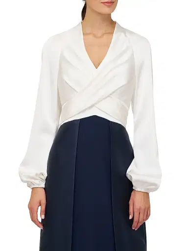 Kay Unger Women's Bianca Faux-Wrap Walk-Thru Gown - Midnight | Thumbnail 6