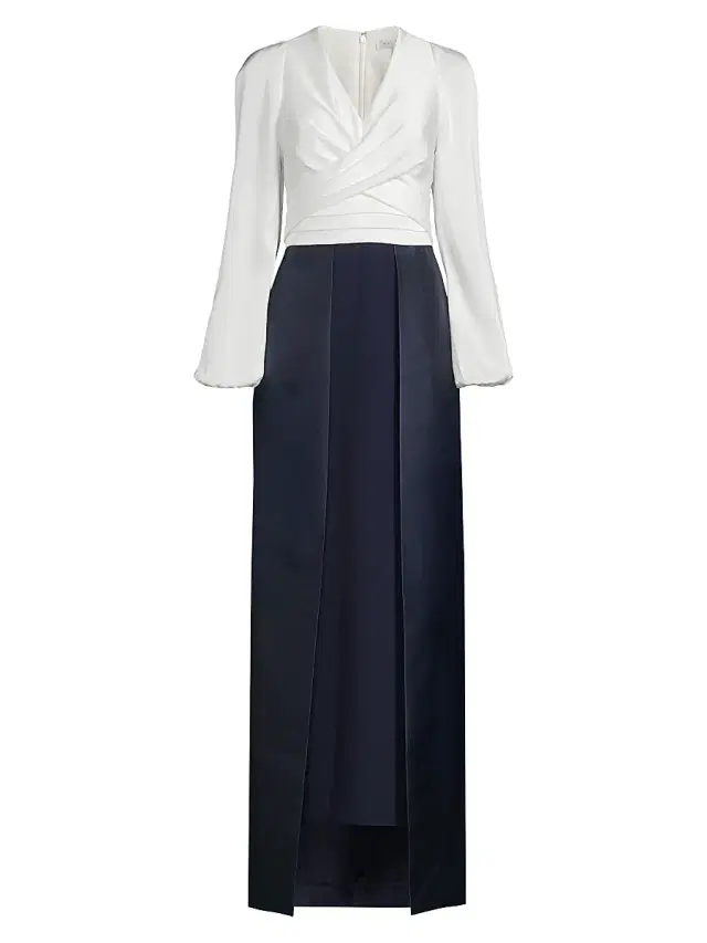 Kay Unger Women's Bianca Faux-Wrap Walk-Thru Gown - Midnight