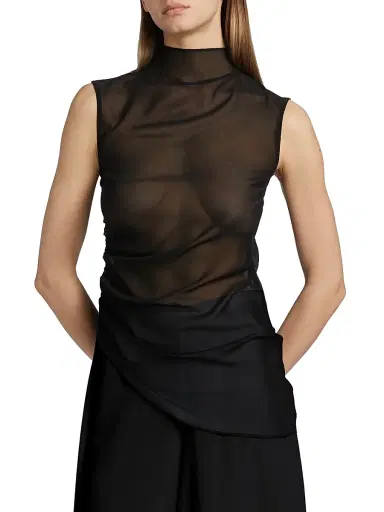 Lapointe Women's Ruched Sheer Georgette Sheer Top | Thumbnail 3 Lapointe Women's Ruched Sheer Georgette Sheer Top | Thumbnail 3