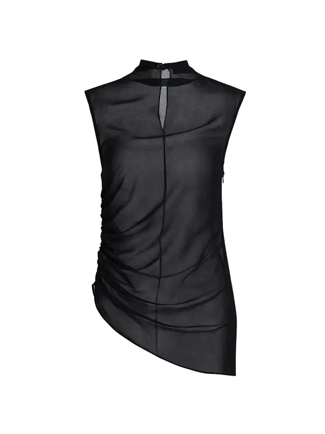 Women's Ruched Sheer Georgette Sheer Top - Black