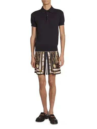 Balmain Men's Silk-Blend Knit Polo Shirt - Noir Blanc | Thumbnail 2