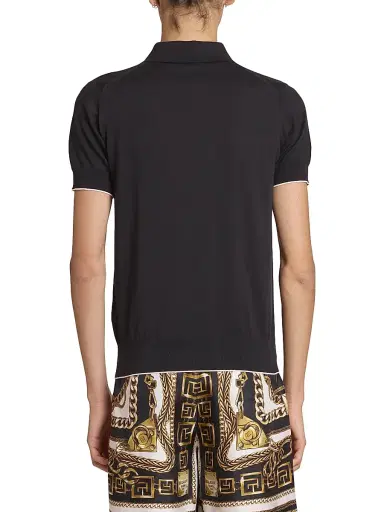 Balmain Men's Silk-Blend Knit Polo Shirt - Noir Blanc | Thumbnail 5