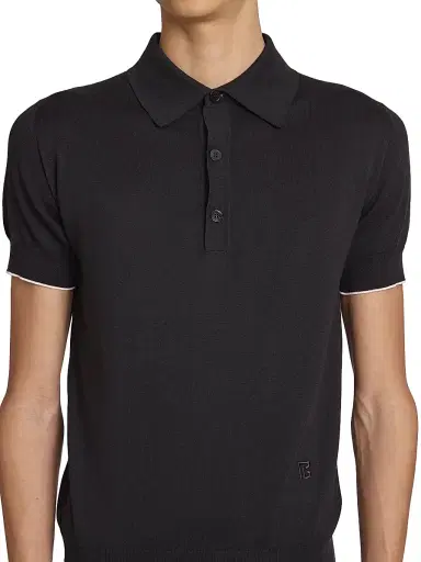 Balmain Men's Silk-Blend Knit Polo Shirt - Noir Blanc | Thumbnail 6
