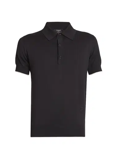 Balmain Men's Silk-Blend Knit Polo Shirt - Noir Blanc | Thumbnail 1