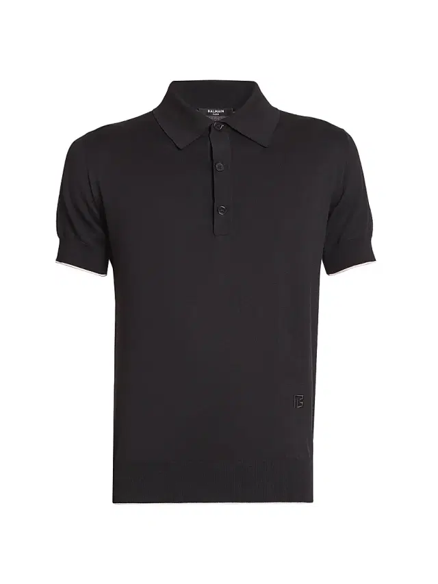 Men's Silk-Blend Knit Polo Shirt - Noir Blanc