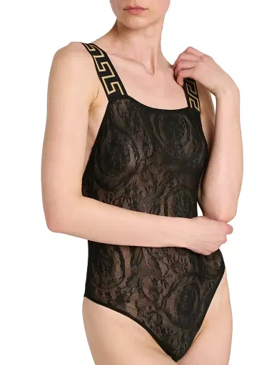 Versace Women's La Greca Lace Bodysuit - Black - Size Large | Thumbnail 6