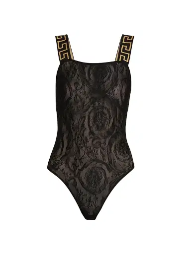 Versace Women's La Greca Lace Bodysuit - Black - Size Large | Thumbnail 1