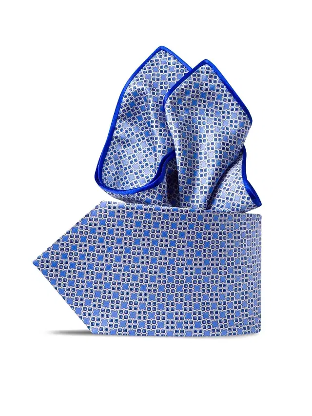 Stefano Ricci Men's Luxury Printed Silk Tie Set - Light Blue