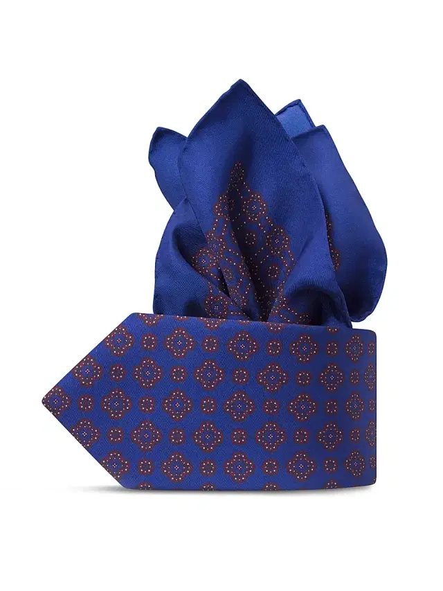 Men's Luxury Printed Silk Tie Set - Blue