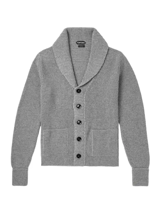 Shawl-Collar Ribbed Cashmere Cardigan - Men