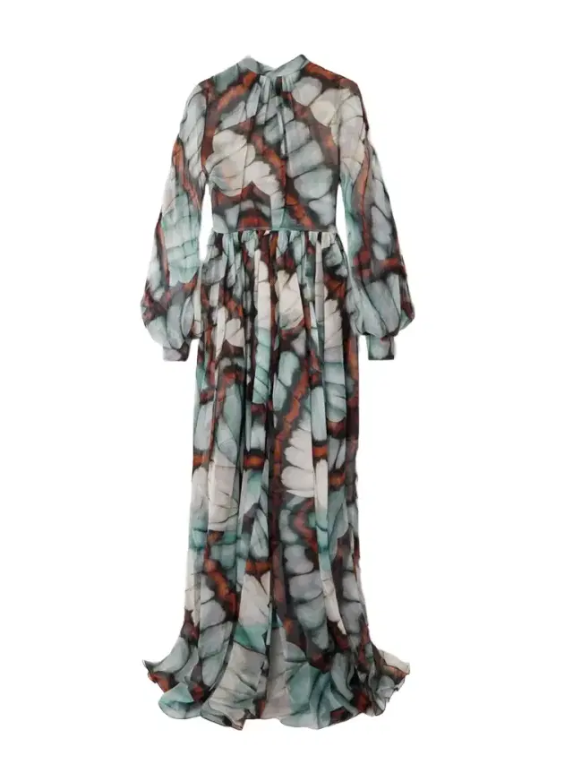 Printed Silk-chiffon Gown