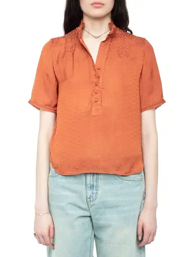 Zadig & Voltaire Women's Topher Monogram Satin Blouse - Sienna - Size Small | Thumbnail 3