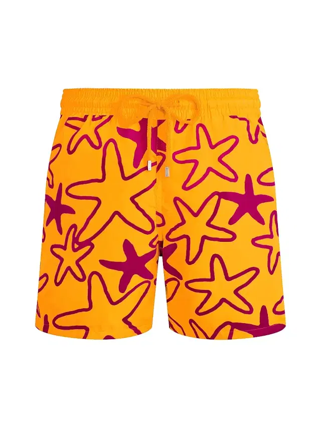 Men's Starlettes Packable Flocked Swim Trunks - Fluo Fire