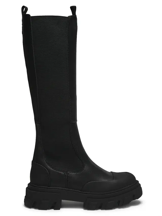 Ganni Women's Cleated Knee-High Chelsea Boots - Black
