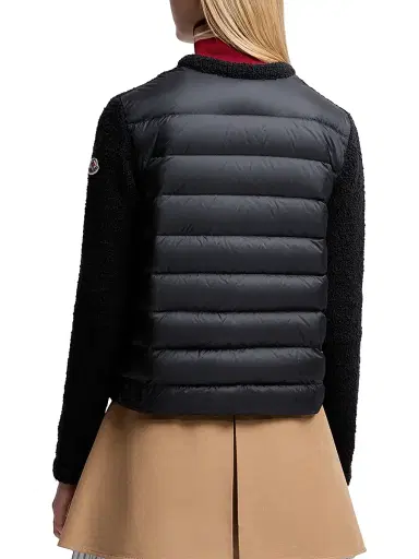 Moncler Women's Down-Filled Cardigan in Wool & Cotton - Navy Blue | Thumbnail 3