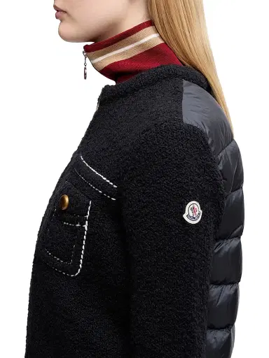Moncler Women's Down-Filled Cardigan in Wool & Cotton - Navy Blue | Thumbnail 4
