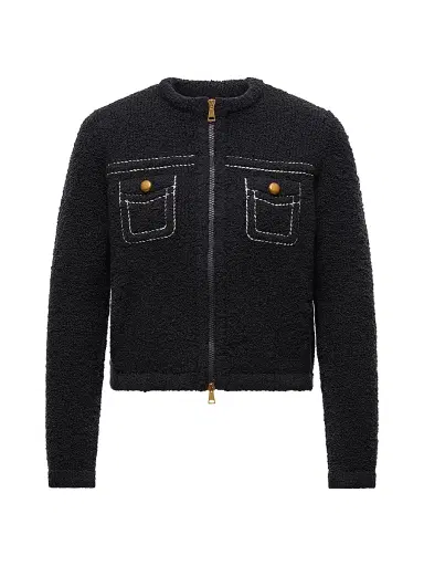 Moncler Women's Down-Filled Cardigan in Wool & Cotton - Navy Blue | Thumbnail 1