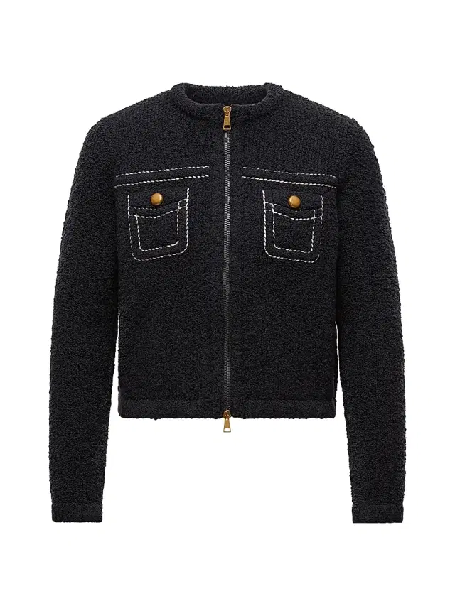 Women's Down-Filled Cardigan in Wool & Cotton - Navy Blue