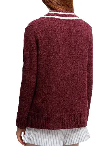 Moncler Women's Down-Filled Sweater in Cotton & Wool Blend - Burgundy | Thumbnail 3