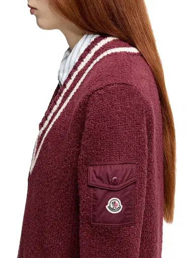 Moncler Women's Down-Filled Sweater in Cotton & Wool Blend - Burgundy | Thumbnail 4