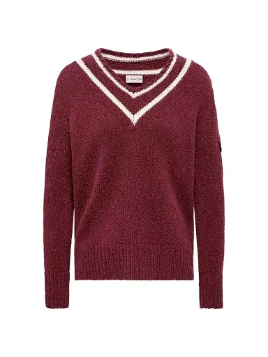 Moncler Women's Down-Filled Sweater in Cotton & Wool Blend - Burgundy | Thumbnail 1