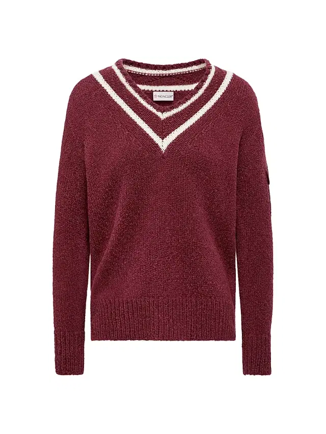 Women's Down-Filled Sweater in Cotton & Wool Blend - Burgundy