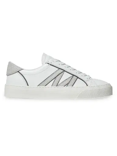 Moncler Women's Monaco2 Sneakers in Leather & Glitter - White | Thumbnail 1
