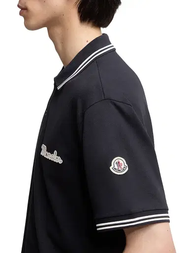 Moncler Men's Polo Shirt in Cotton - Blue | Thumbnail 4 Moncler Men's Polo Shirt in Cotton - Blue | Thumbnail 4