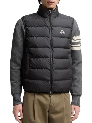 Moncler Men's Contrin Nylon Down Zip Front Vest - Black | Thumbnail 2