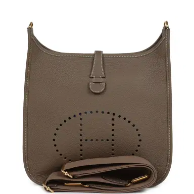 HERMÈS Hermes Evelyne III PM Etoupe Clemence Gold Hardware | Thumbnail 1 HERMÈS Hermes Evelyne III PM Etoupe Clemence Gold Hardware | Thumbnail 1