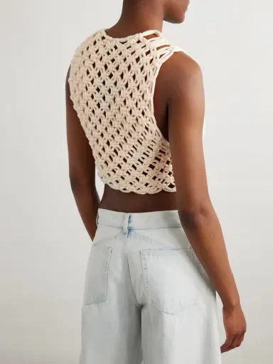 Alaïa Cropped Open-knit Cotton-blend Tank | Thumbnail 3 Alaïa Cropped Open-knit Cotton-blend Tank | Thumbnail 3