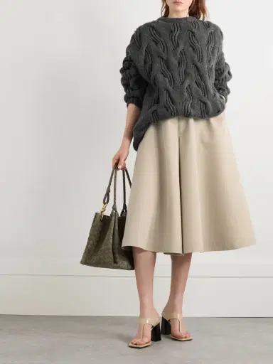 Bottega Veneta Cotton And Silk-blend Twill Midi Skirt | Thumbnail 2 Bottega Veneta Cotton And Silk-blend Twill Midi Skirt | Thumbnail 2