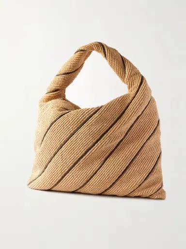 Bottega Veneta Hop Large Striped Leather-trimmed Raffia Shoulder Bag | Thumbnail 3 Bottega Veneta Hop Large Striped Leather-trimmed Raffia Shoulder Bag | Thumbnail 3
