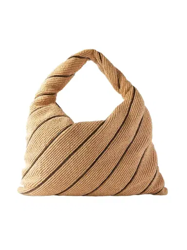 Bottega Veneta Hop Large Striped Leather-trimmed Raffia Shoulder Bag | Thumbnail 1 Bottega Veneta Hop Large Striped Leather-trimmed Raffia Shoulder Bag | Thumbnail 1