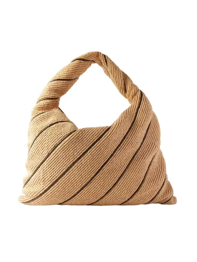 Hop Large Striped Leather-trimmed Raffia Shoulder Bag