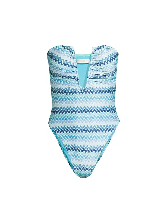 Ramy Brook Women's Chevron Bianka Lurex One-Piece Swimsuit - Beach Blue Chevron