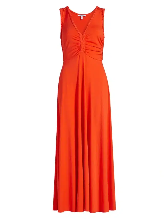 Derek Lam 10 Crosby Women's Misha Ruched Jersey Midi-Dress - Tangerine