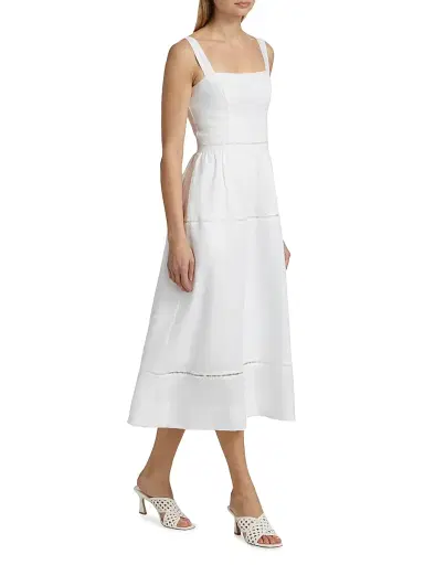 Reformation Women's Everett Linen Ladder-Trim Midi-Dress - White - Size 8 | Thumbnail 2 Reformation Women's Everett Linen Ladder-Trim Midi-Dress - White - Size 8 | Thumbnail 2
