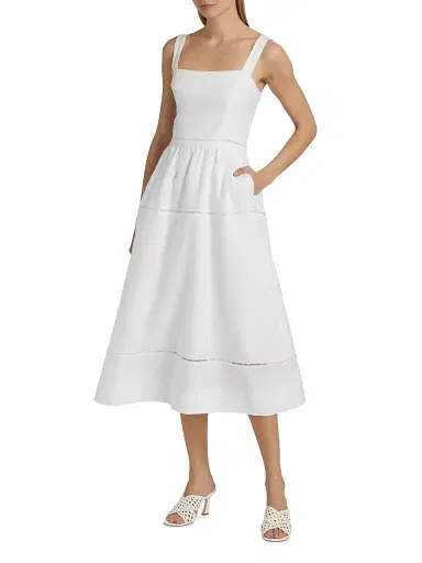 Reformation Women's Everett Linen Ladder-Trim Midi-Dress - White - Size 8 | Thumbnail 3 Reformation Women's Everett Linen Ladder-Trim Midi-Dress - White - Size 8 | Thumbnail 3