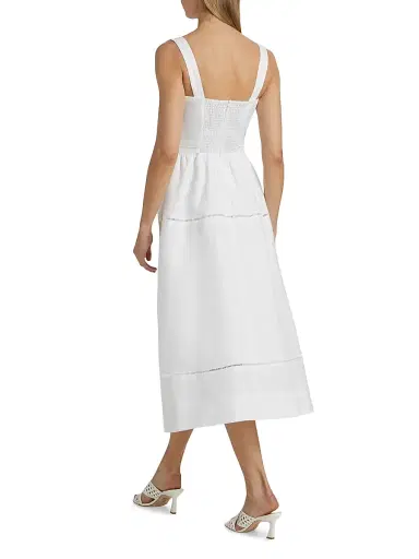 Reformation Women's Everett Linen Ladder-Trim Midi-Dress - White - Size 8 | Thumbnail 5 Reformation Women's Everett Linen Ladder-Trim Midi-Dress - White - Size 8 | Thumbnail 5