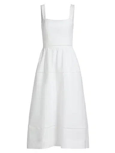 Reformation Women's Everett Linen Ladder-Trim Midi-Dress - White - Size 8 | Thumbnail 1 Reformation Women's Everett Linen Ladder-Trim Midi-Dress - White - Size 8 | Thumbnail 1