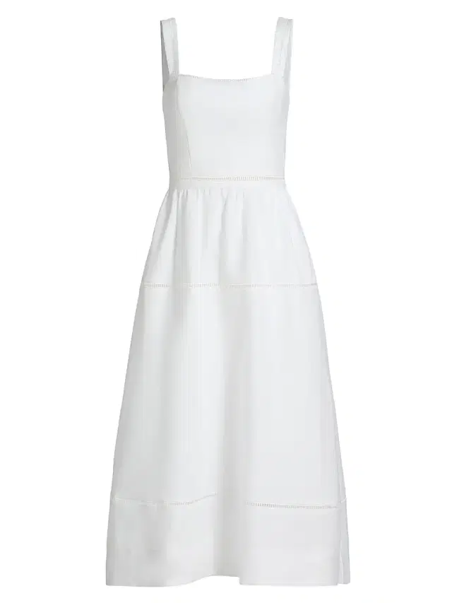 Reformation Women's Everett Linen Ladder-Trim Midi-Dress - White