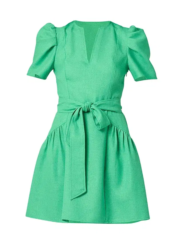 Shoshanna Women's Kenlie Tie-Waist Short-Sleeve Minidress - Spring Green
