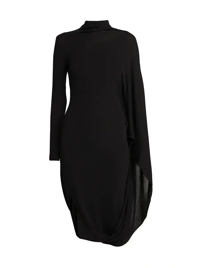 Women's Crepe Jersey Turtleneck Cape Midi-Dress - Black