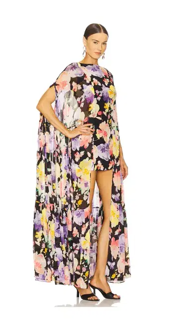 LA FUORI Coralia Gathered Cape Dress | Thumbnail 2
